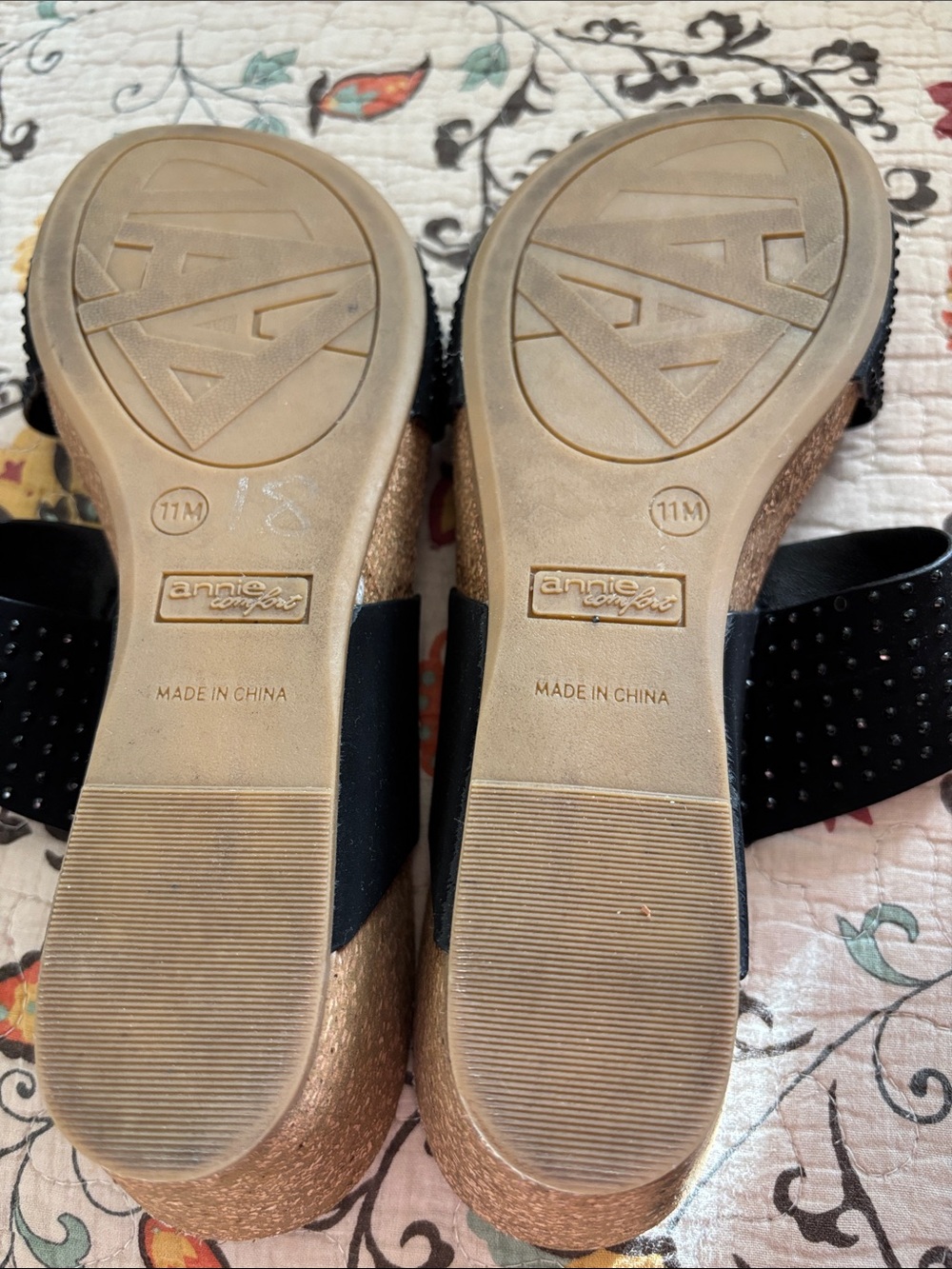 Cork Wedge Black Rhinestone Covered Double Strap Slide Sandals Size 11M - Picture 14 of 16